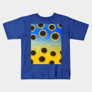 Ukraine yellow blue geometric mesh pattern Sunflowers Kids T-Shirt